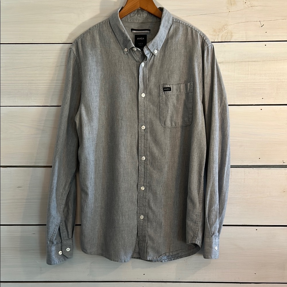 RVCA Men's Gray Button-Down Shirt, size L